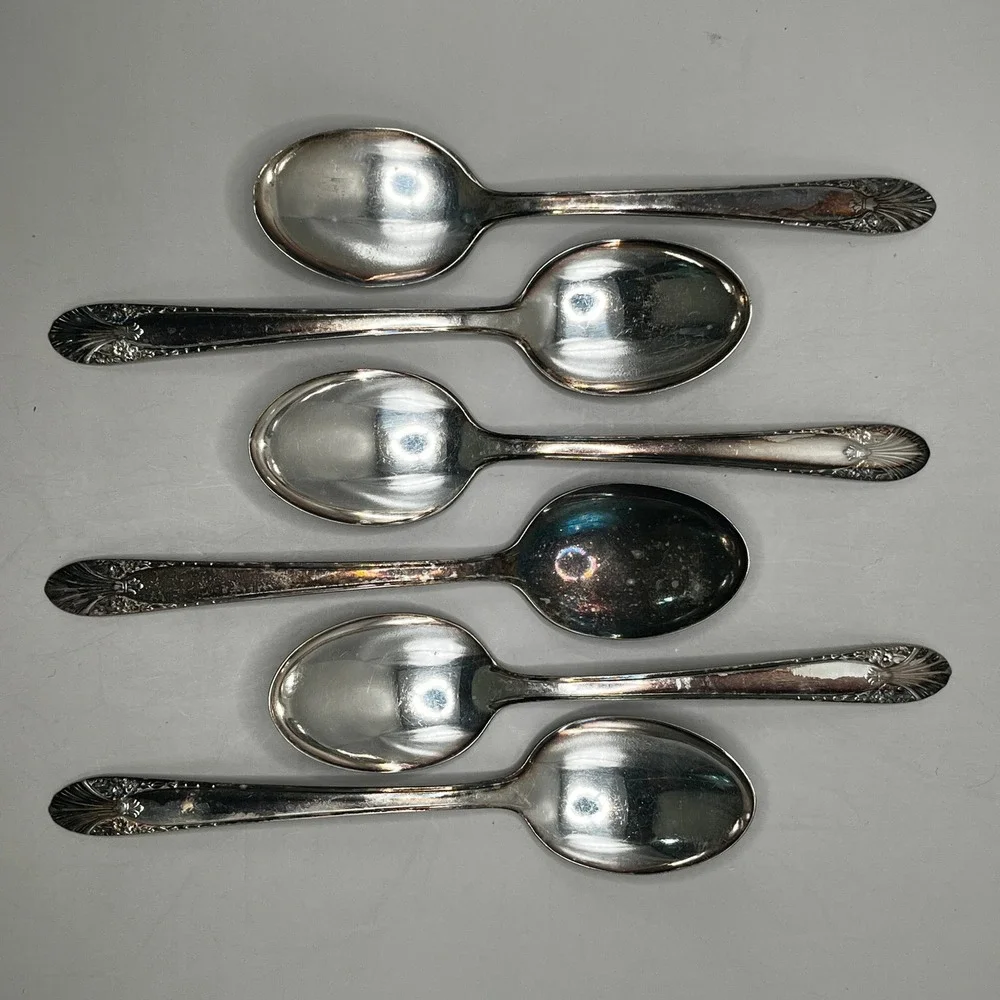 Crown Silverplate Teaspoons Set of 6 Antique Radiance Pattern 6